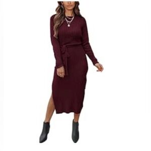 Women’s Burgundy Knitted Maxi Dress Size Large